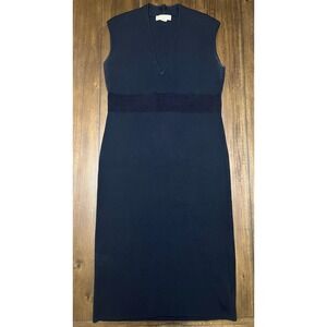 MICHAEL KORS Sleeveless Ribbed Knit Midi Dress Black Deep V-Neck Size XL